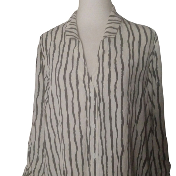 Cupshe Black Cream Vertical Stripe Button Front Shirt Dress Cover Up NWT Size XL - Picture 2 of 7